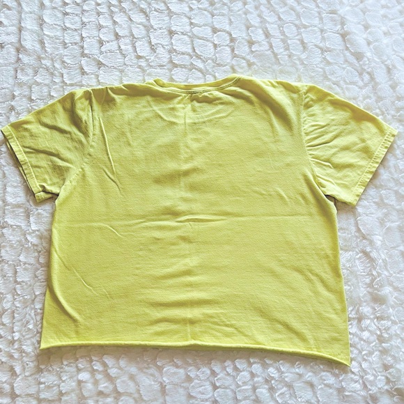 LOVE TRIBE: Juniors (M) Pre-Owned neon yellow, 80’s Barbie. Cropped top T shirt. - Picture 3 of 3